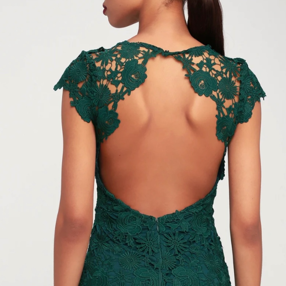 Lulu's Emerald Green Lace Open-Back Mini Dress